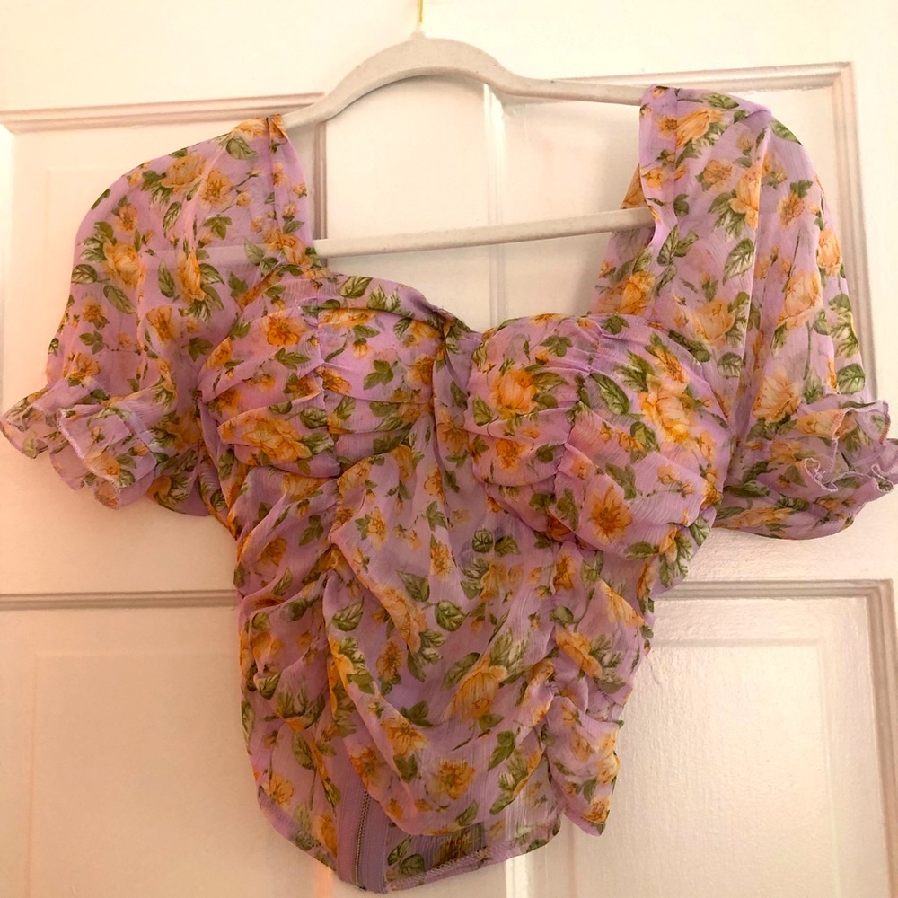 Nasty Gal Sheer Crop Floral Blouse